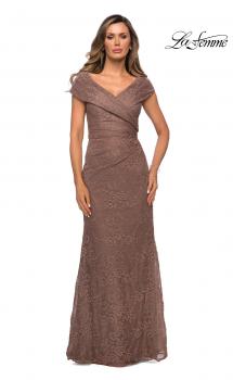 Picture of: Lace Off The Shoulder Cap Sleeve Evening Dress in Cocoa, Style: 27982, Main Picture
