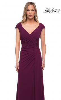 Picture of: Jersey Dress with Knot at Waist and Short Sleeves in Dark Berry, Main Picture