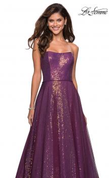 Picture of: A Line Fully sequin Strapless Prom Gown in Burgundy, Style: 27296, Main Picture