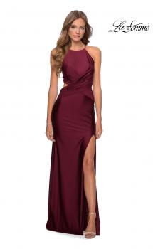 Picture of: Ruched Criss Cross Long Jersey Prom Dress in Burgundy, Style: 28834, Main Picture