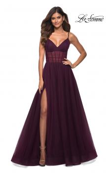 Picture of: Tulle A-line Prom Dress with Corset Sheer Bodice in Dark Berry, Main Picture