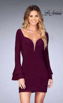 Picture of: Short Jersey Dress with Ruffle Sleeves and Strappy Back in Burgundy, Style: 25366, Main Picture