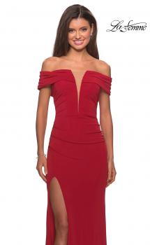 Picture of: Long Off The Shoulder Prom Dress with Deep V-Neck in Deep Red, Style: 28132, Main Picture