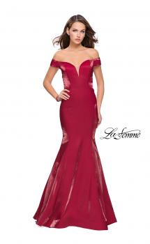 Picture of: Off the Shoulder Satin Prom Dress with Strappy Back in Deep Red, Style: 25764, Main Picture