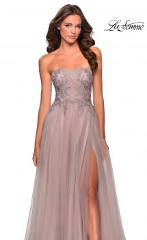 Picture of: Strapless Tulle Gown with Floral Embellishments in Dusty Mauve, Style: 28586, Main Picture