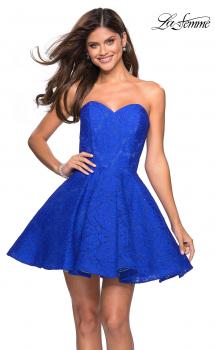 Picture of: Short Lace Strapless Party Dress with Rhinestones in Electric Blue, Style: 27334, Main Picture