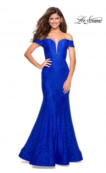 Picture of: Stretch Lace Off the Shoulder Mermaid Prom Dress in Electric Blue, Style: 27613, Main Picture