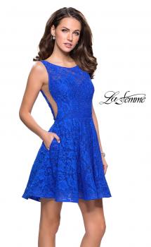 Picture of: Lace Short Dress with Rhinestones and Pockets in Electric Blue, Style: 26616, Main Picture