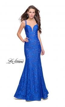 Picture of: Long Lace Mermaid Prom Dress with Double Straps in Electric Blue, Style: 26043, Main Picture