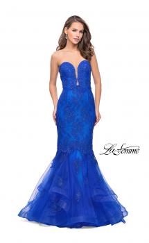 Picture of: Long Strapless Lace Prom Dress with Tulle Skirt in Electric Blue, Style: 26219, Main Picture