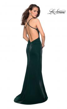 Picture of: Simple Jersey Prom Gown with Criss Cross Open Back in Forest Green, Style: 27179, Main Picture