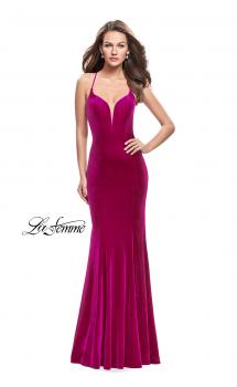 Picture of: Velvet Mermaid Style Prom Dress with Deep V Neckline in Fuchsia, Style: 25174, Main Picture