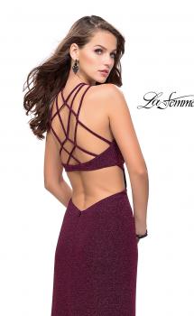 Picture of: Long Sparkly Dress with High Neckline and Side Slit in Fuschia, Style: 25346, Main Picture