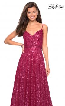 Picture of: sequin Empire Waist Prom Dress with V Back in Fuchsia, Style: 27747, Main Picture