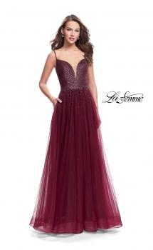 Picture of: A-line Dress with Rhinestones and Tulle Skirt in Garnet, Style: 25636, Main Picture