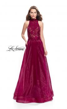 Picture of: A-line Prom Gown with Beaded Lace Bodice and Tulle in Garnet, Style: 25664, Main Picture