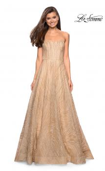 Picture of: Textured Lace Strapless Prom Dress in Gold, Style: 27776, Main Picture