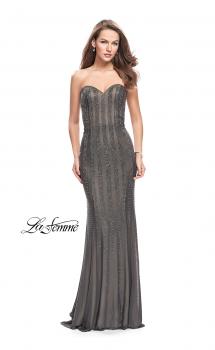 Picture of: Long Strapless Prom Gown with Beading and Low Back in Gunmetal, Style: 26289, Main Picture