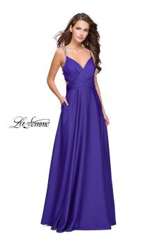 Picture of: Satin A-line Prom Dress with Beading and an Open Back in Indigo, Style: 25611, Main Picture