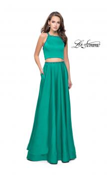 Picture of: Satin Two Piece Prom Dress with Beaded Trim in Jade, Style: 25978, Main Picture