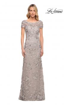 Picture of: Glamorous Beaded Lace Column Dress with Short Sleeves in Purple, Style: 30053, Main Picture