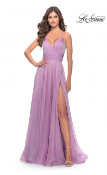 Picture of: Chiffon Prom Dress with Ruched Bodice and Slit in Lavender, Style: 30840, Main Picture
