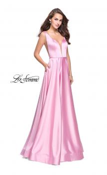 Picture of: Satin A line Prom Dress with Deep V Back in Light Pink, Style: 25455, Main Picture