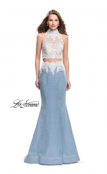 Picture of: Two Piece Long Prom Dress with Beads and Lace in Light Wash, Style: 25805, Main Picture