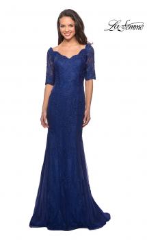 Picture of: Floor Length Lace Dress with Rhinestone Accents in Marine Blue, Style: 26943, Main Picture