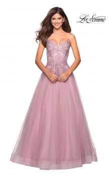 Picture of: Tulle Prom Gown with Floral Lace Embellishments in Mauve, Style: 27569, Main Picture