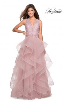 Picture of: Long Layered Tulle Dress with Lace Embellished Bodice in Mauve, Style: 27570, Main Picture