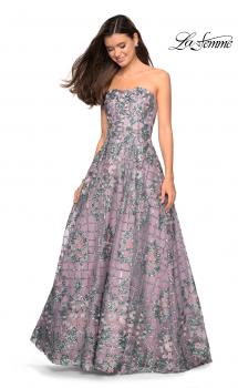 Picture of: Floral and Sequin A-Line Strapless Prom Dress in Mauve, Style: 27683, Main Picture