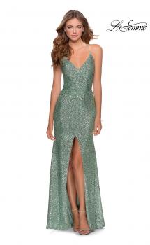 Picture of: Sequin Prom Dress with Center Slit and Tie Up Back in Mint, Style: 28525, Main Picture