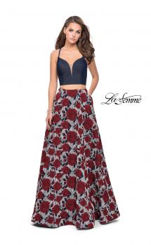 Picture of: Two Piece Denim A-line Dress with Floral Print Skirt in Multi, Style: 25789, Main Picture