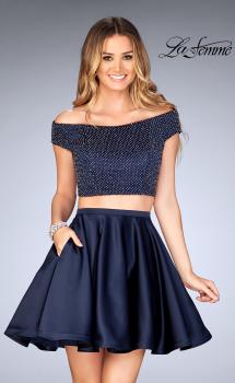 Picture of: Fully Beaded Off the Shoulder Two Piece Dress in Navy, Style: 25120, Main Picture