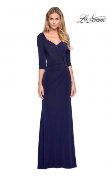 Picture of: 3/4 Sleeve Long Jersey Dress with Sweetheart Neckline in Navy, Style: 26955, Main Picture