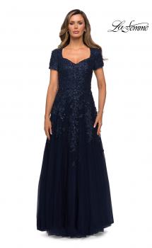 Picture of: A-line Lace and Tulle Evening Dress with Beading in Navy, Style: 28037, Main Picture