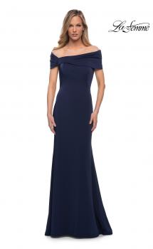 Picture of: Simply Chic Off the Shoulder Jersey Gown in Navy, Main Picture