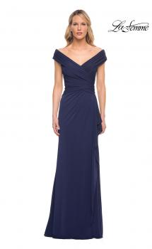 Picture of: Long Luxurious Jersey Off the Shoulder Evening Gown in Blue, Style: 30040, Main Picture