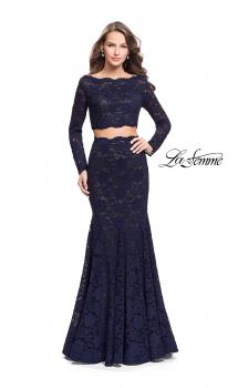 Picture of: Mermaid Style Lace Two Piece Dress with Scalloped Trim in Navy, Style: 25668, Main Picture
