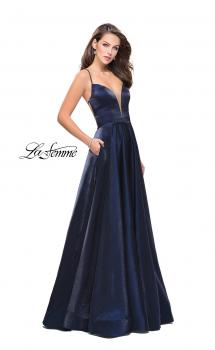 Picture of: Satin A-line Gown with Deep V Sweetheart Neckline in Navy, Style: 25670, Main Picture