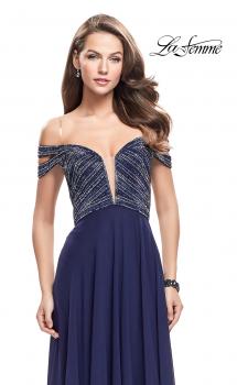 Picture of: A-Line Prom Gown with Beaded Bodice and Chiffon Skirt in Navy, Style: 26059, Main Picture