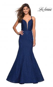 Picture of: Mermaid Style Lace Dress with Strappy Open Back in Navy, Style: 27560, Main Picture