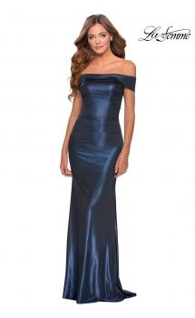 Picture of: Two Piece Dress with Sheer Off the Shoulder Top in Navy, Style: 28704, Main Picture