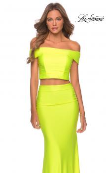 Picture of: Neon Two Piece Prom Dress with Off the Shoulder Top in Neon Yellow, Style: 29146, Main Picture