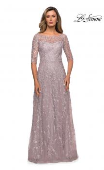 Picture of: Floor Length Floral Dress with Three Quarter Sleeves in Orchid, Style: 27981, Main Picture