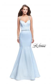 Picture of: Satin Mermaid Prom Dress with Beading and Open Back in Pale Blue, Style: 25711, Main Picture