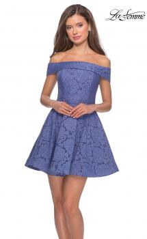 Picture of: Off the Shoulder Lace Fit and Flare Homecoming Dress in Periwinkle, Style: 28122, Main Picture