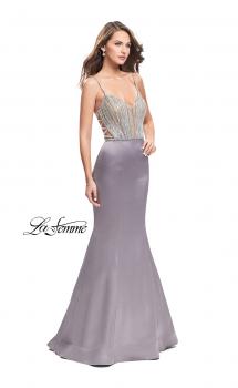 Picture of: Mermaid Prom Dress with Beaded Top and Strappy Back in Platinum, Style: 24691, Main Picture