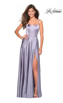 Picture of: Satin Formal Prom Gown with Scoop Neck and Pockets in Platinum, Style: 26977, Main Picture